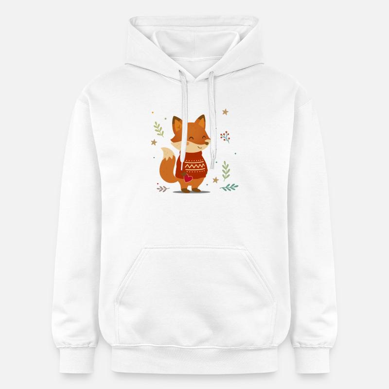 Süßer Fuchs im Pullover mit Herz - Gildan Unisex Softstyle® Midweight Hoodie - Weiß