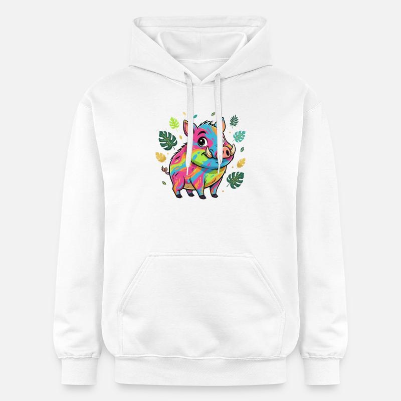 Cochon arc-en-ciel aux feuilles d’automne - Sweat à capuche Softstyle® Gildan Unisexe - blanc
