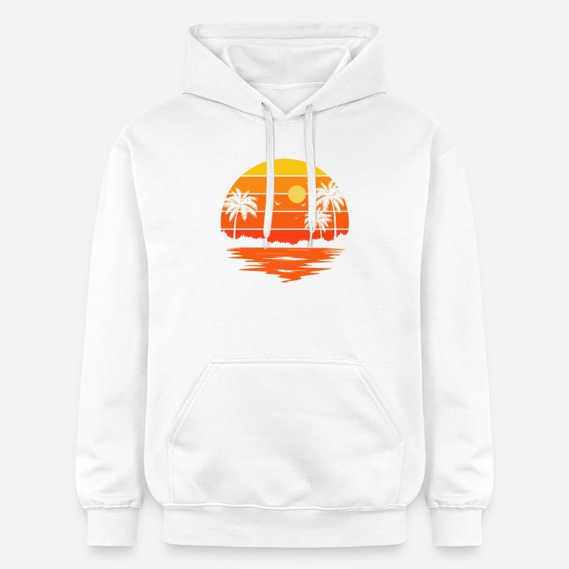 Coucher soleil palmier rétro - Sweat à capuche Softstyle® Gildan Unisexe - blanc