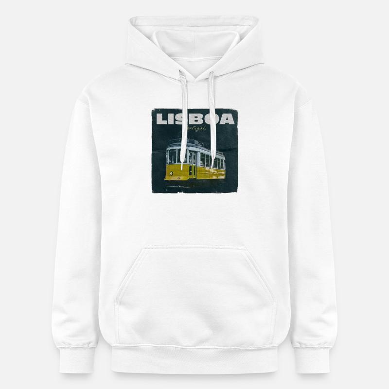 Tramway jaune de Lisbonne rétro - Sweat à capuche Softstyle® Gildan Unisexe - blanc