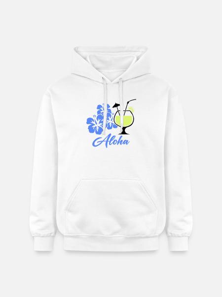 Aloha Hibiscus Tropical Drink - Gildan Unisex Softstyle® Midweight Hoodie - white