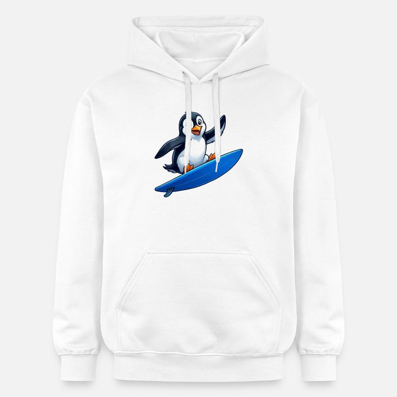 Mignon Pingouin Surfeur Surfant Eau d’Été - Sweat à capuche Softstyle® Gildan Unisexe - blanc