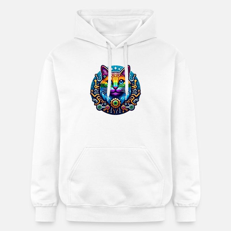 Chat arc-en-ciel mécanique - Sweat à capuche Softstyle® Gildan Unisexe - blanc