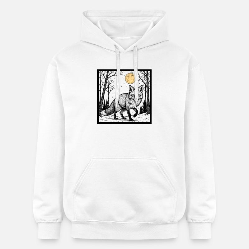 Renard dans la forêt hivernale - Sweat à capuche Softstyle® Gildan Unisexe - blanc