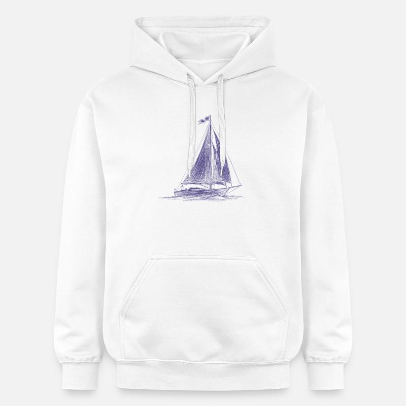 Croquis de voilier – Plan maritime classique - Sweat à capuche Softstyle® Gildan Unisexe - blanc