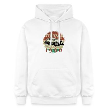35ème Anniversaire - Classiques - Millésime depuis 11/1990 - Sweat à capuche Softstyle® Gildan Unisexe - blanc - Devant - Liana (172cm) & Jaron (178cm)