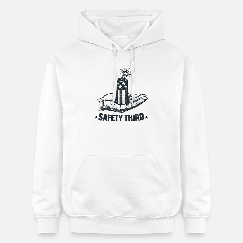 Sikkerhed først! Sarkastisk 4. juli Sicherh - Gildan Softstyle® Midweight unisex-hoodie - hvid