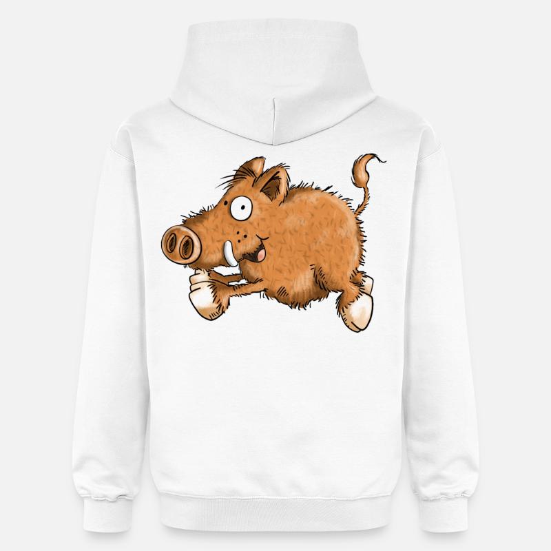 Courir Sanglier - Cochon - Cartoon - Cadeau - Sweat à capuche Softstyle® Gildan Unisexe - blanc