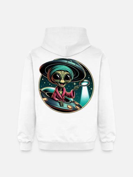 Alien detective in UFO light - Gildan Unisex Softstyle® Midweight Hoodie - white