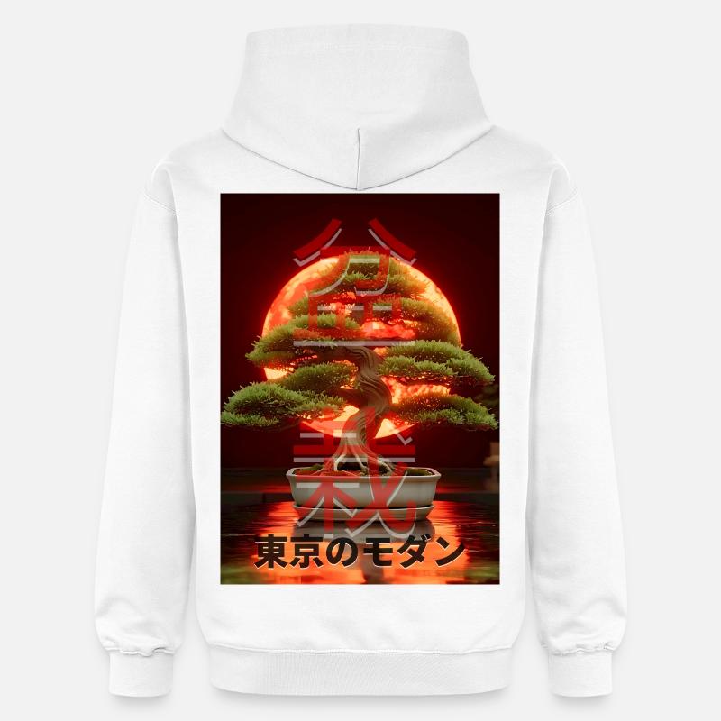 Bonsaï Red Suns Panneau d’écriture japonais - Sweat à capuche Softstyle® Gildan Unisexe - blanc