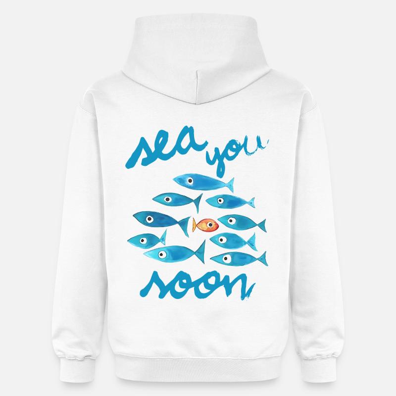 À bientôt en mer poissons bleus - Sweat à capuche Softstyle® Gildan Unisexe - blanc
