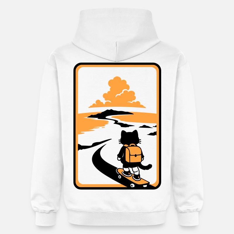 Coucher de soleil Skate Cat - Sweat à capuche Softstyle® Gildan Unisexe - blanc