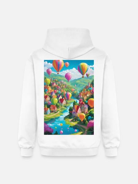 Balloon Villagescape Panorama - Gildan Unisex Softstyle® Midweight Hoodie - white