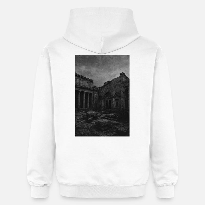 Ruine monochrome en décomposition - Sweat à capuche Softstyle® Gildan Unisexe - blanc