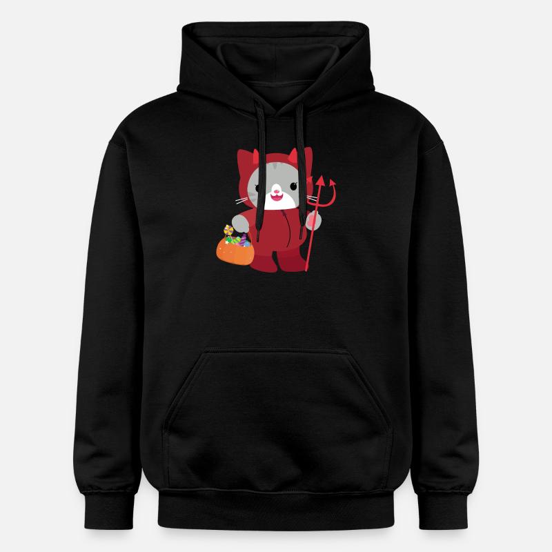 Chat d’Halloween Diable Rouge. Kawai - Sweat à capuche Softstyle® Gildan Unisexe - noir