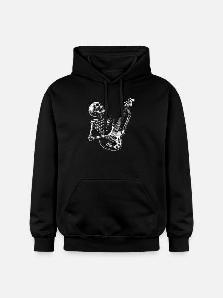 Skeleton Skull with Bass Guitar - Gildan Unisex Softstyle® Midweight Hoodie - black