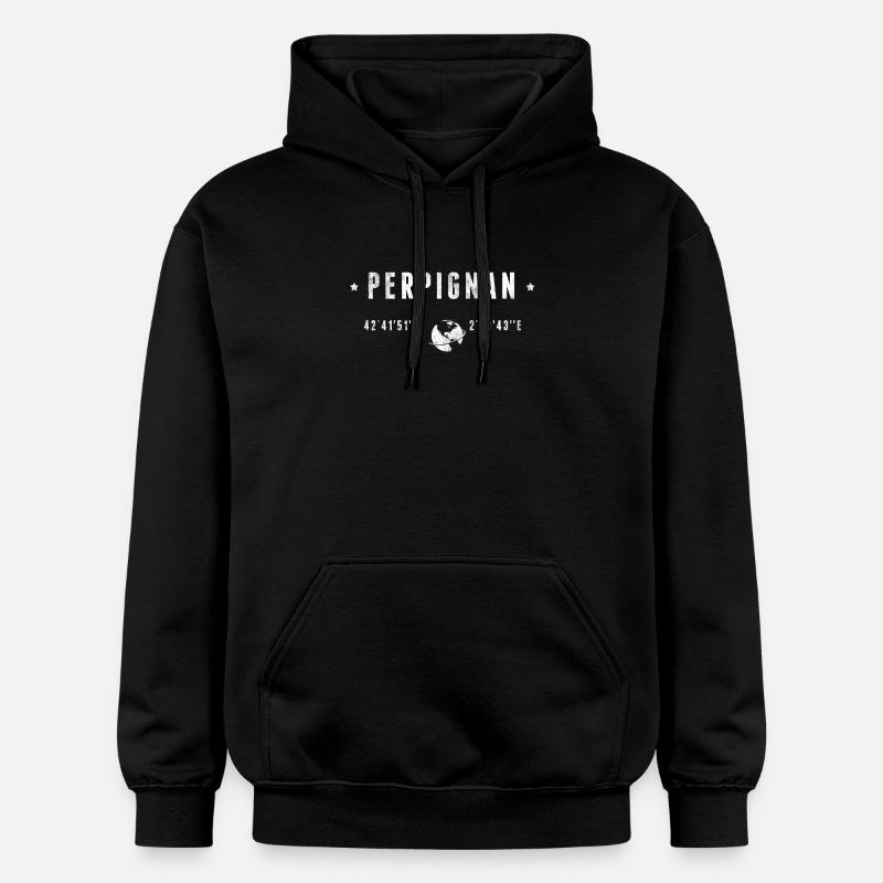 Perpignan Coordonnées Géographiques Stylisées - Sweat à capuche Softstyle® Gildan Unisexe - noir
