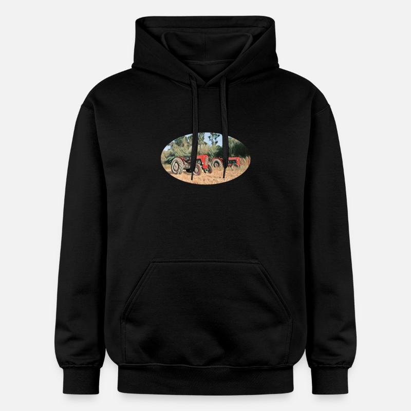 Tracteurs rouges sur le terrain - Sweat à capuche Softstyle® Gildan Unisexe - noir