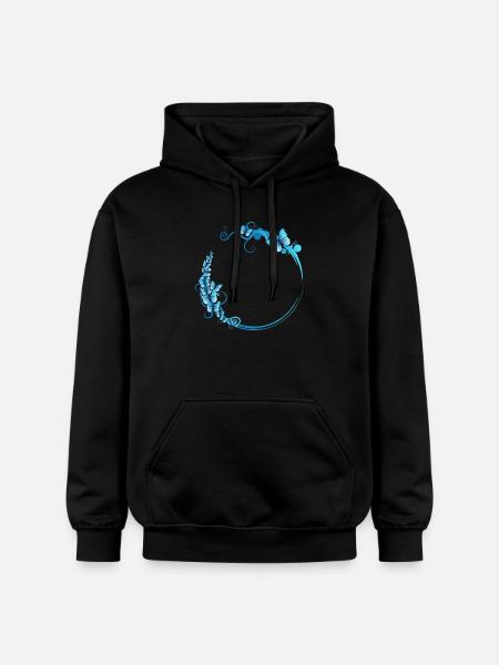 blue butterfly frame for your own texts - Gildan Unisex Softstyle® Midweight Hoodie - black