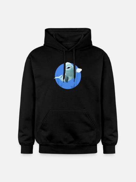 Beluga cheerful in blue circle - Gildan Unisex Softstyle® Midweight Hoodie - black