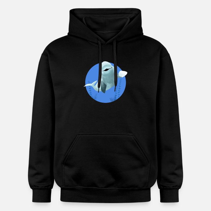 Belouga joyeux dans un cercle bleu - Sweat à capuche Softstyle® Gildan Unisexe - noir