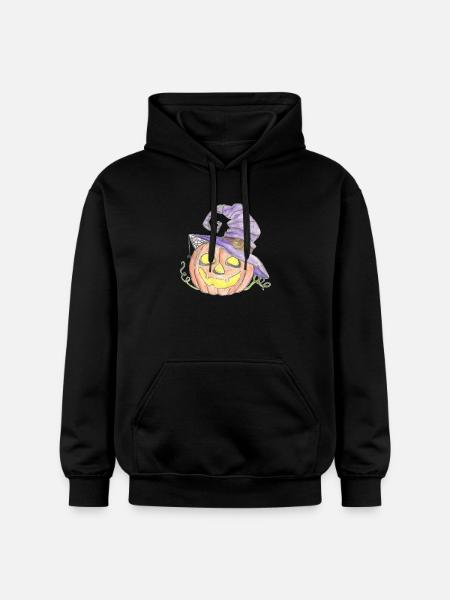 Aquarell Kürbis mit Hexenhut - Gildan Unisex Softstyle® Midweight Hoodie - Schwarz