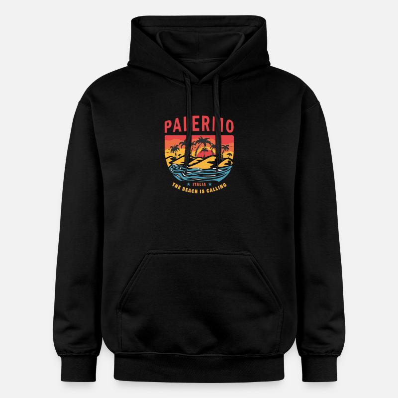 Design plage Palermo Italie - Sweat à capuche Softstyle® Gildan Unisexe - noir
