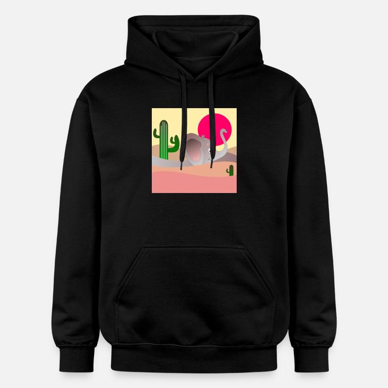 PAYSAGE DÉSERTIQUE D’ÉLÉPHANTS - CACTUS - Sweat à capuche Softstyle® Gildan Unisexe - noir