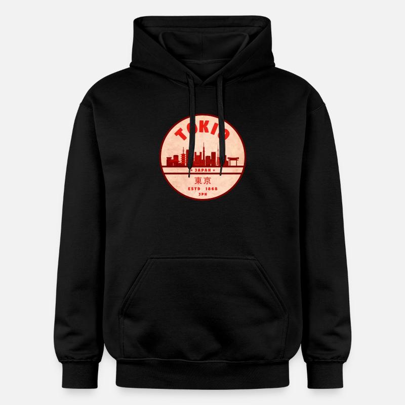 Badge rétro Tokyo Skyline - Sweat à capuche Softstyle® Gildan Unisexe - noir