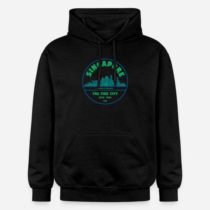 Emblème de la Skyline de Singapour - Sweat à capuche Softstyle® Gildan Unisexe - noir
