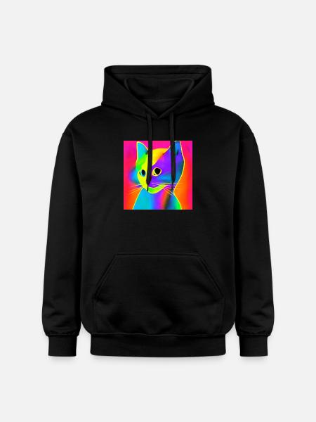Farbiger Katzenkopf mit Neon-Effekt - Gildan Unisex Softstyle® Midweight Hoodie - Schwarz