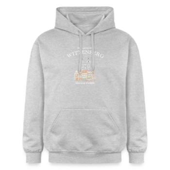 Wittenberg, Marktplatz mit Türmen der Stadtkirche - Gildan Unisex Softstyle® Midweight Hoodie - Hellgrau meliert - Vorne - Liana (172cm) & Jaron (178cm)