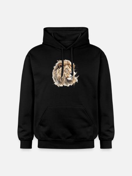 Löwe Portrait Aquarell - Gildan Unisex Softstyle® Midweight Hoodie - Schwarz