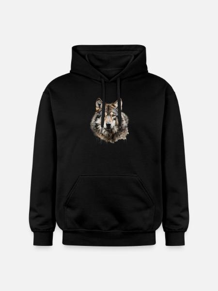 Wolf Portrait – Wildtier Alpen Design - Gildan Unisex Softstyle® Midweight Hoodie - Schwarz