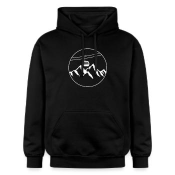 Gondel Bahn Berge Ski Urlaub Seilbahn Lift Liebe - Gildan Unisex Softstyle® Midweight Hoodie - Schwarz - Vorne - Marisol (170cm) & Nik (191cm)