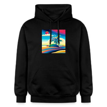 Strand Sonnenuntergang im 80er Stil - Gildan Unisex Softstyle® Midweight Hoodie - Schwarz - Vorne - Marisol (170cm) & Nik (191cm)