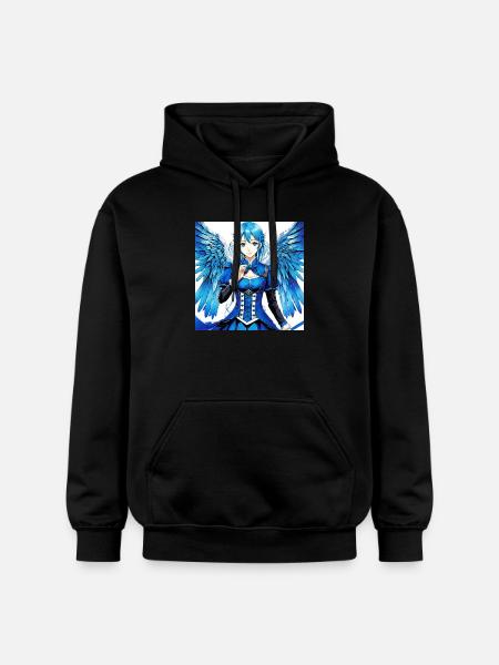 Blauer Engelsflügel Comic-Stil Print - Gildan Unisex Softstyle® Midweight Hoodie - Schwarz