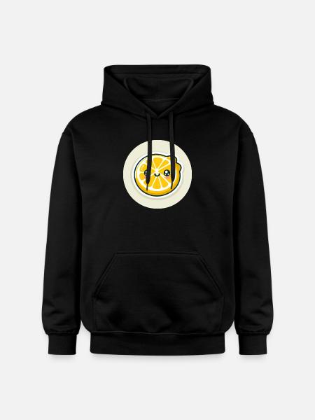 Yellow lemon slice with face - Gildan Unisex Softstyle® Midweight Hoodie - black