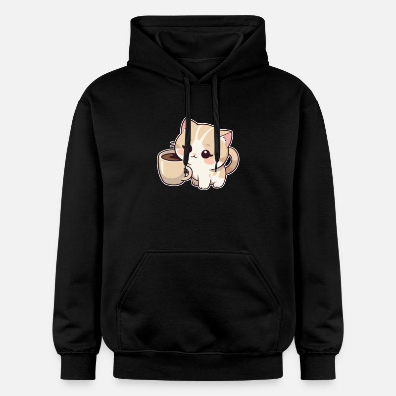 Kitten with coffee cup - Gildan Unisex Softstyle® Midweight Hoodie - black
