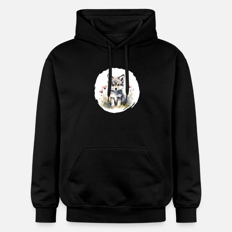 Aquarelle de loup - Sweat à capuche Softstyle® Gildan Unisexe - noir