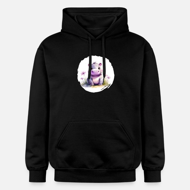 Aquarelle Hippopotame - Sweat à capuche Softstyle® Gildan Unisexe - noir