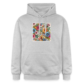 Fleurs végétal colorées - Sweat à capuche Softstyle® Gildan Unisexe - gris clair chiné - Devant - Liana (172cm) & Jaron (178cm)