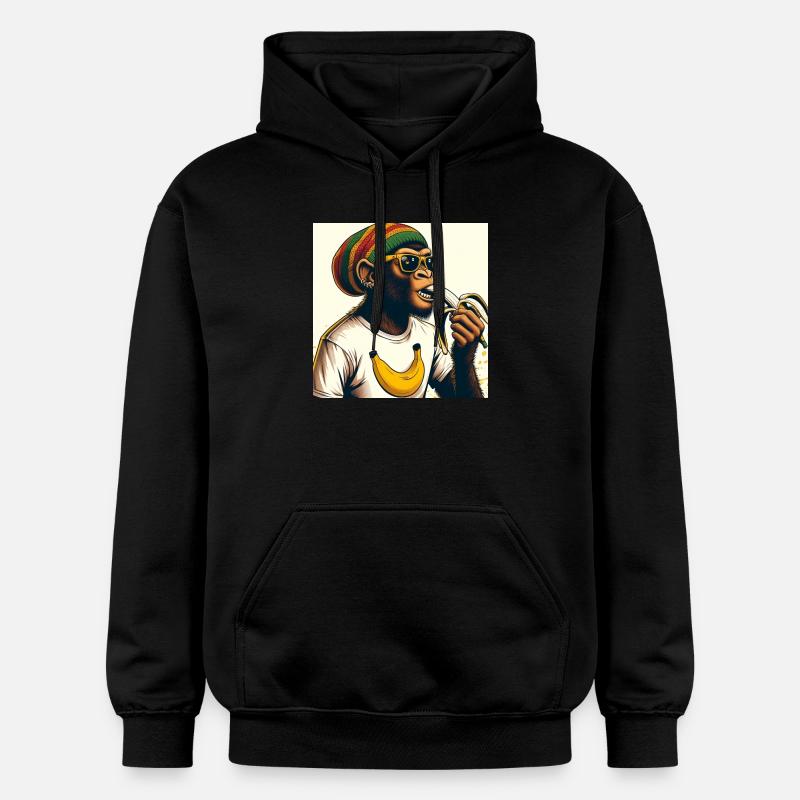 Cool monkey eats banana - Gildan Unisex Softstyle® Midweight Hoodie - black