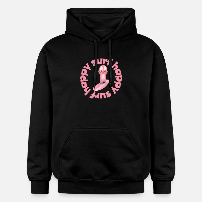 Figurine Kawaii de surf mignonne - Sweat à capuche Softstyle® Gildan Unisexe - noir