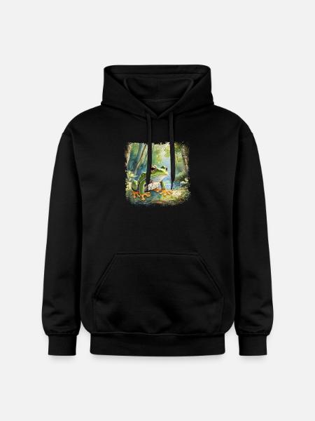 Niedlicher junger Frosch im Kinderbuchstil - Gildan Unisex Softstyle® Midweight Hoodie - Schwarz
