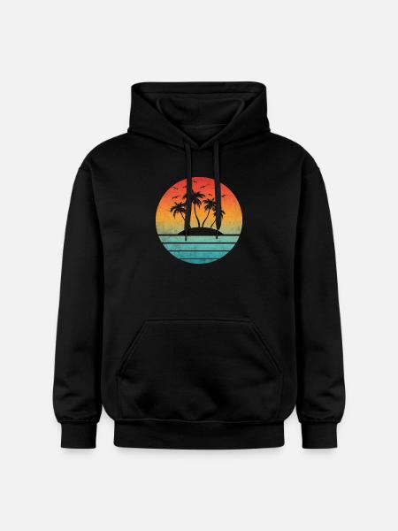 Tropical Sunset Round Palm Island - Gildan Unisex Softstyle® Midweight Hoodie - black