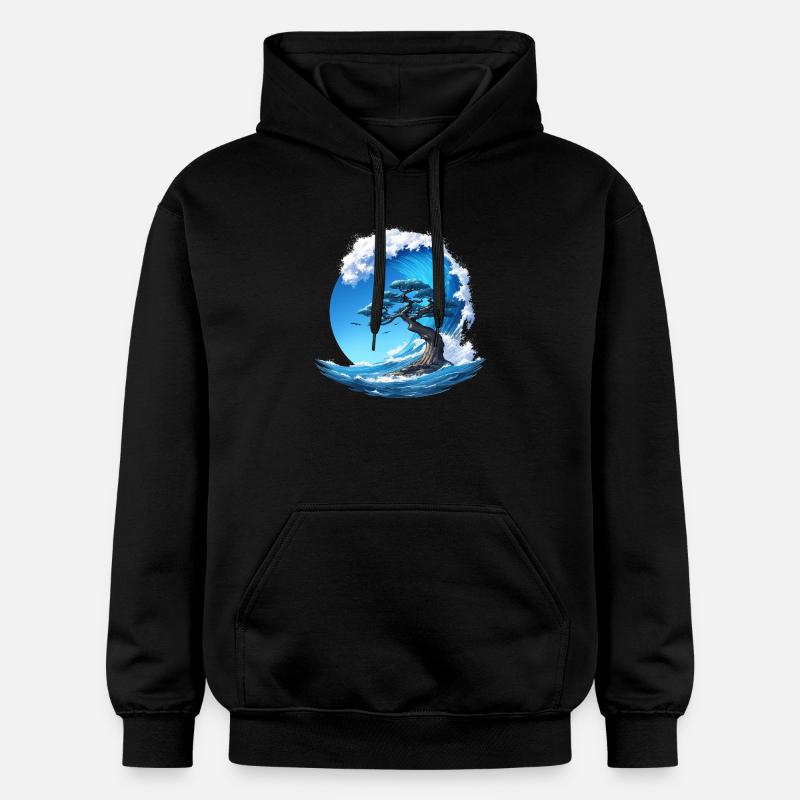 A tree under a wave - Gildan Unisex Softstyle® Midweight Hoodie - black