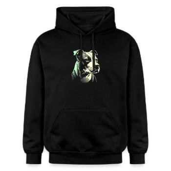Staffordshire geometrischer Bullterrier, Staffy - Gildan Unisex Softstyle® Midweight Hoodie - Schwarz - Vorne - Marisol (170cm) & Nik (191cm)
