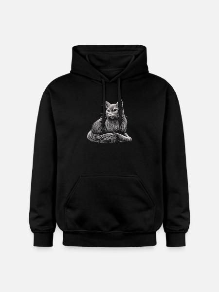 White Cat Patterns Light Strokes - Gildan Unisex Softstyle® Midweight Hoodie - black
