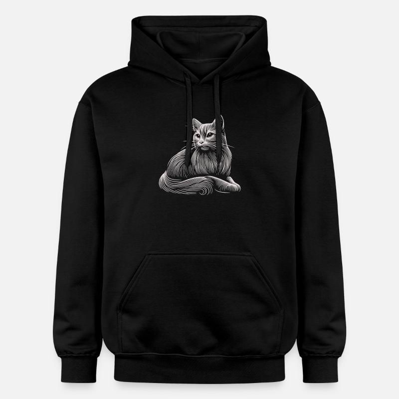White Cat Patterns Light Strokes - Gildan Unisex Softstyle® Midweight Hoodie - black